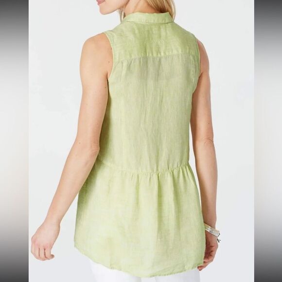 J.Jill Love Linen Button Front Tunic Peplum back Sleeveless Top XS - Picture 2 of 9